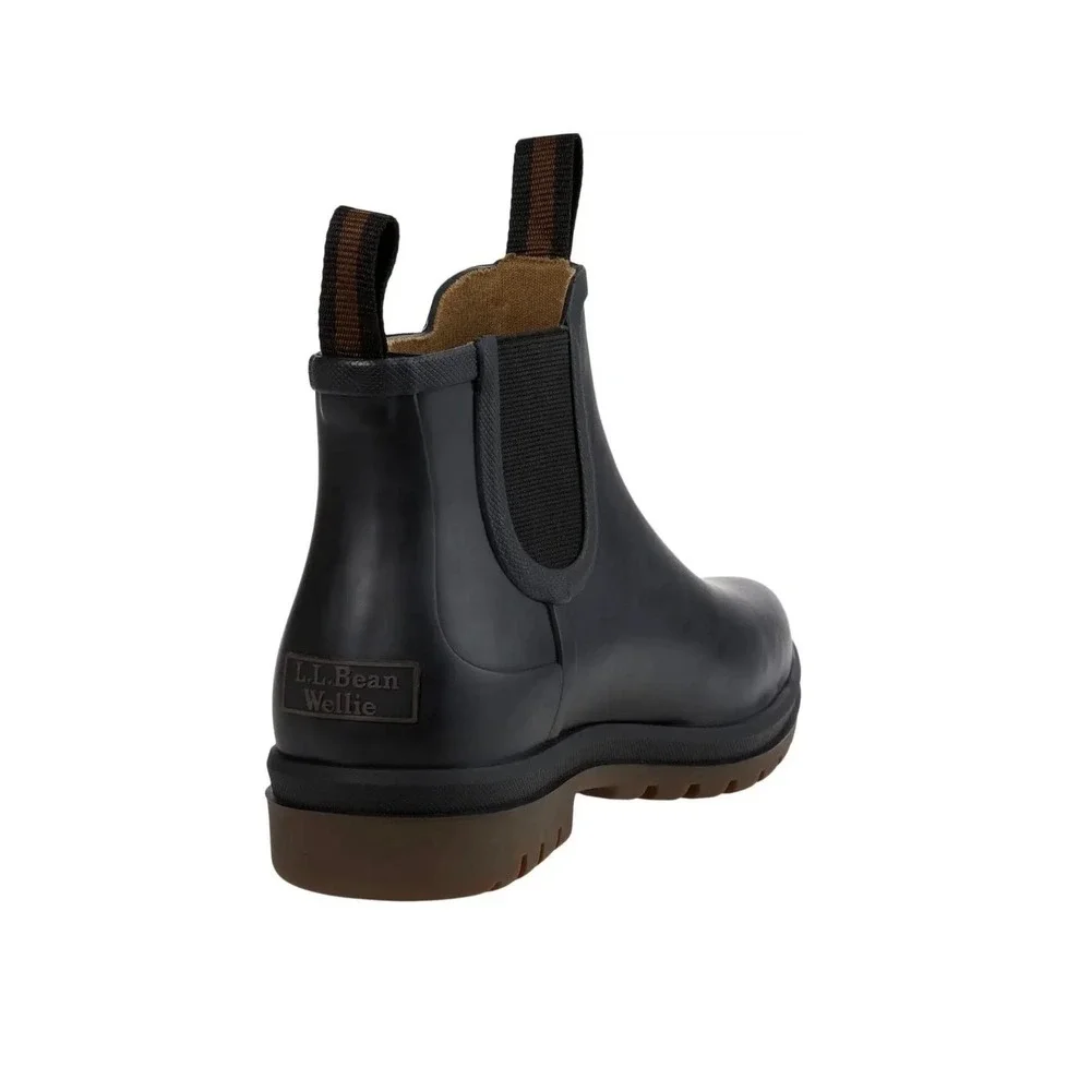 L.L.Bean Rugged Wellie Chelsea Waterproof Rain Boots Size 8 Black Rubber Slip On